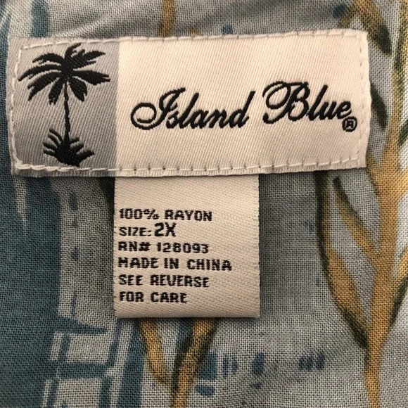 Island Blue Shirt Men 2XL Blu Floral Block Print Rayon Short Sleeve Hawaiian XXL - Picture 5 of 7